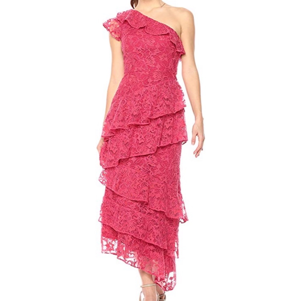 ML Monique Lhuillier  One Shoulder Tiered Dress